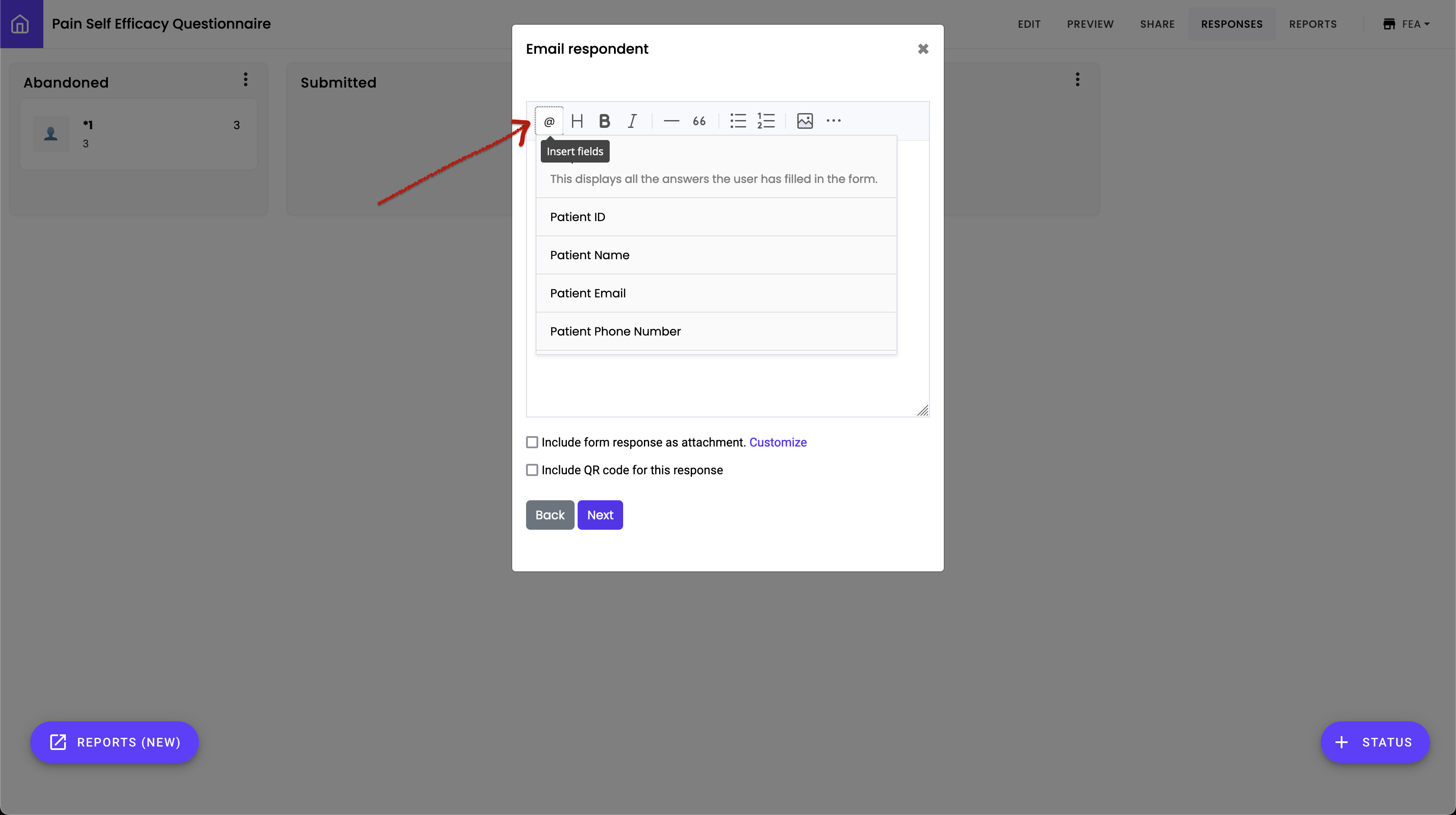 Hi Kevin, You can use the ${response()} formula to include a summary of the responses including calculated fields. Please note that the hidden fields in the form will not be included.

If you would like to include specific fields such as the score, name etc, then you can click on the @ icon in the message editor and select the required field from the list. 